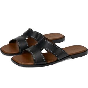 Vince Slides Size 6.5 Blsck Leather Open Toe Flats